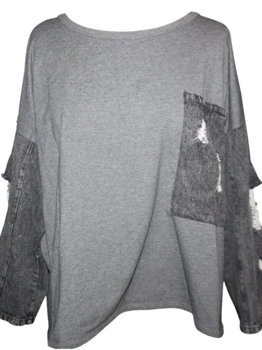 FANTASTIC FAWN Oversized Contrast Sleeve Top Sz M Reworked Streetwear Grunge